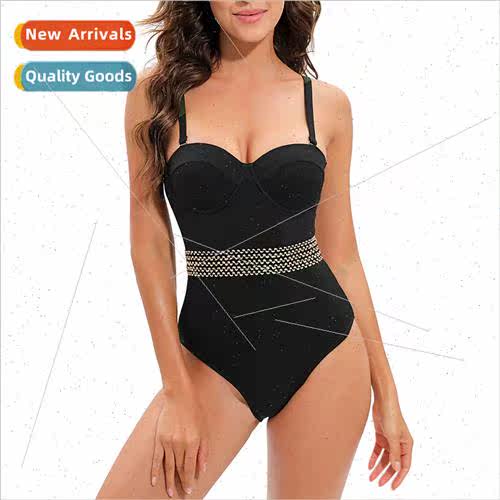 2023 new swimsu Europe one-piece swimsu ins  black p stripe