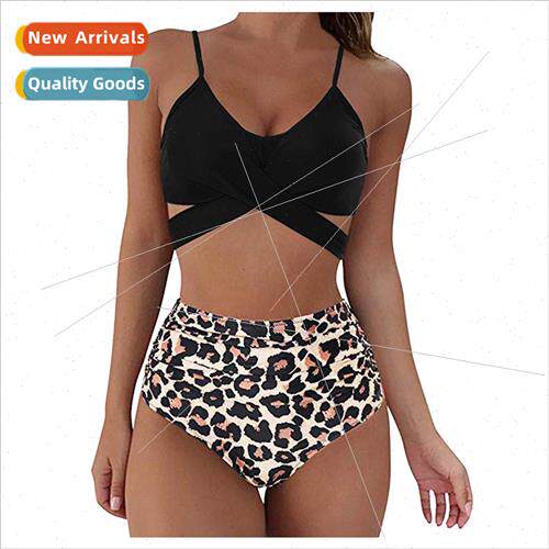 Europe Leopard Cross High Waist Spl Two Piece Sexy I Swimsu