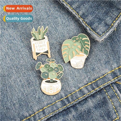 Cute cartoon potted plant brooch Tortoise Bamboo Cactus Aloe - 实物图