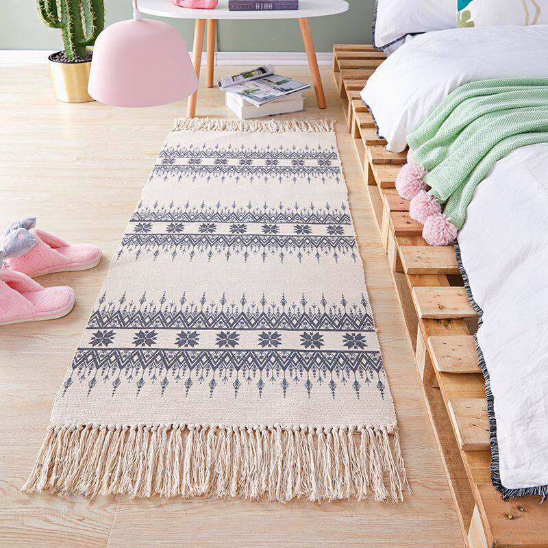 波西米亚棉麻床边地毯摩洛哥民族风卧室编织地垫棉线黑白流苏脚垫在类目 居家布艺, 地垫中 - 来自Buy2taobao.com提供专业的淘宝代购服务
