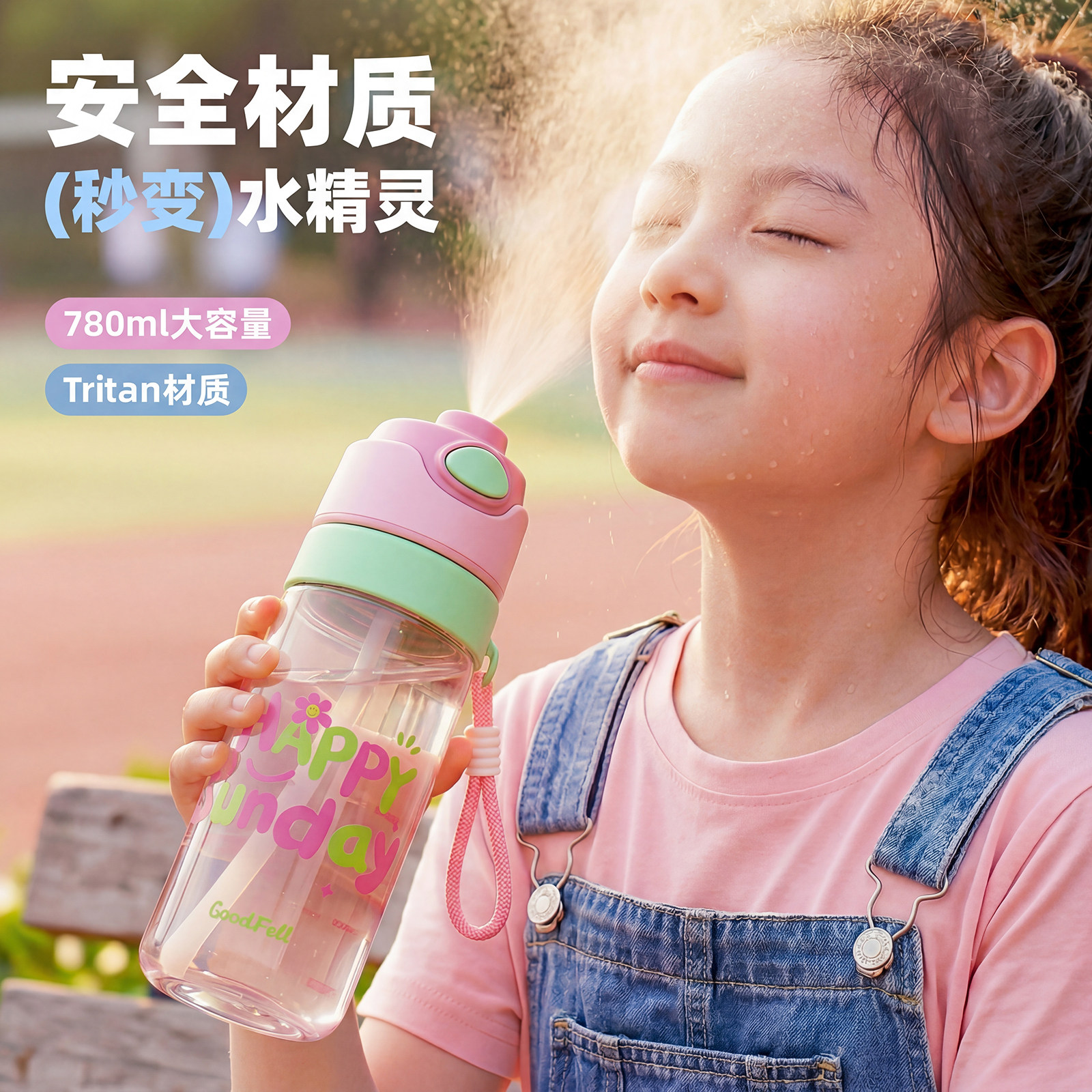 儿童喷雾水杯女学生大容量新款夏天上学专用户外运动便携喷水杯子