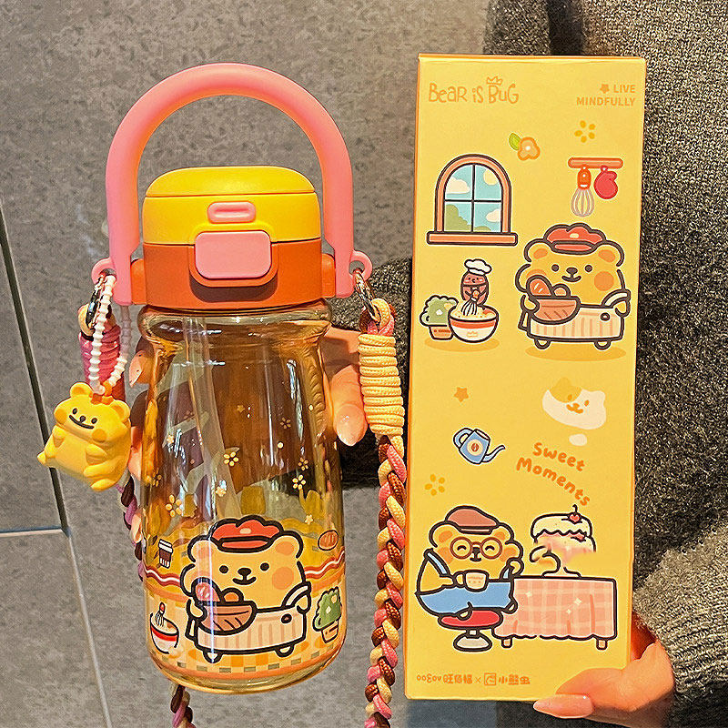小熊虫联名儿童水杯男女孩学生上学专用夏日新款便携双饮吸管水壶