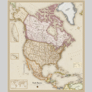 北美洲地图复古版电子版设计素材文件