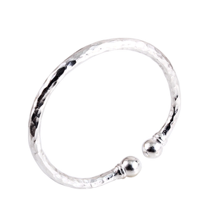 纯银手镯999足银开口手环实心锤纹圆头镯子圆豆纹可爱女生款年轻