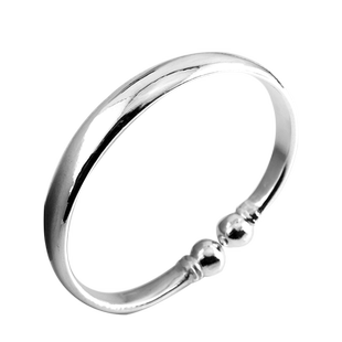 纯手工 半圆圆头银手镯999纯银女银饰品开口光面足银镯子可定制