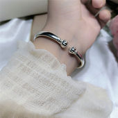 纯银9999古法光面南瓜头老式 纯手工银手镯环哑光磨砂开口复古文艺