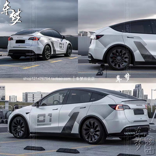 饰车贴纸个性 适用于特斯拉赛车涂装 装 model3改装 创意定制贴 拉花