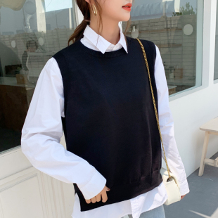 秋冬特大码 毛衣马甲背心女学院风宽松外穿胖mm200斤针织毛线马夹