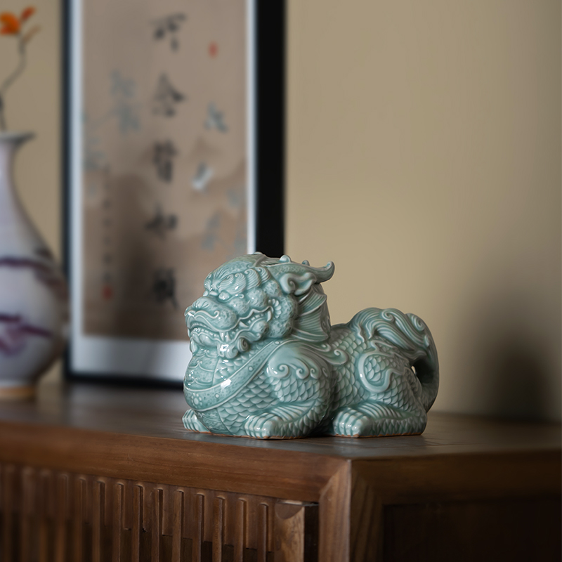 廷怀窑汝窑招财镇宅瑞兽摆件