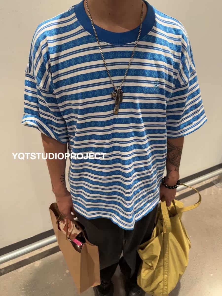 25新款美式复古条纹十字印花宽松圆领短袖T恤潮男女,男装,T恤,淘宝优惠券,粉丝福利购,淘宝优惠卷