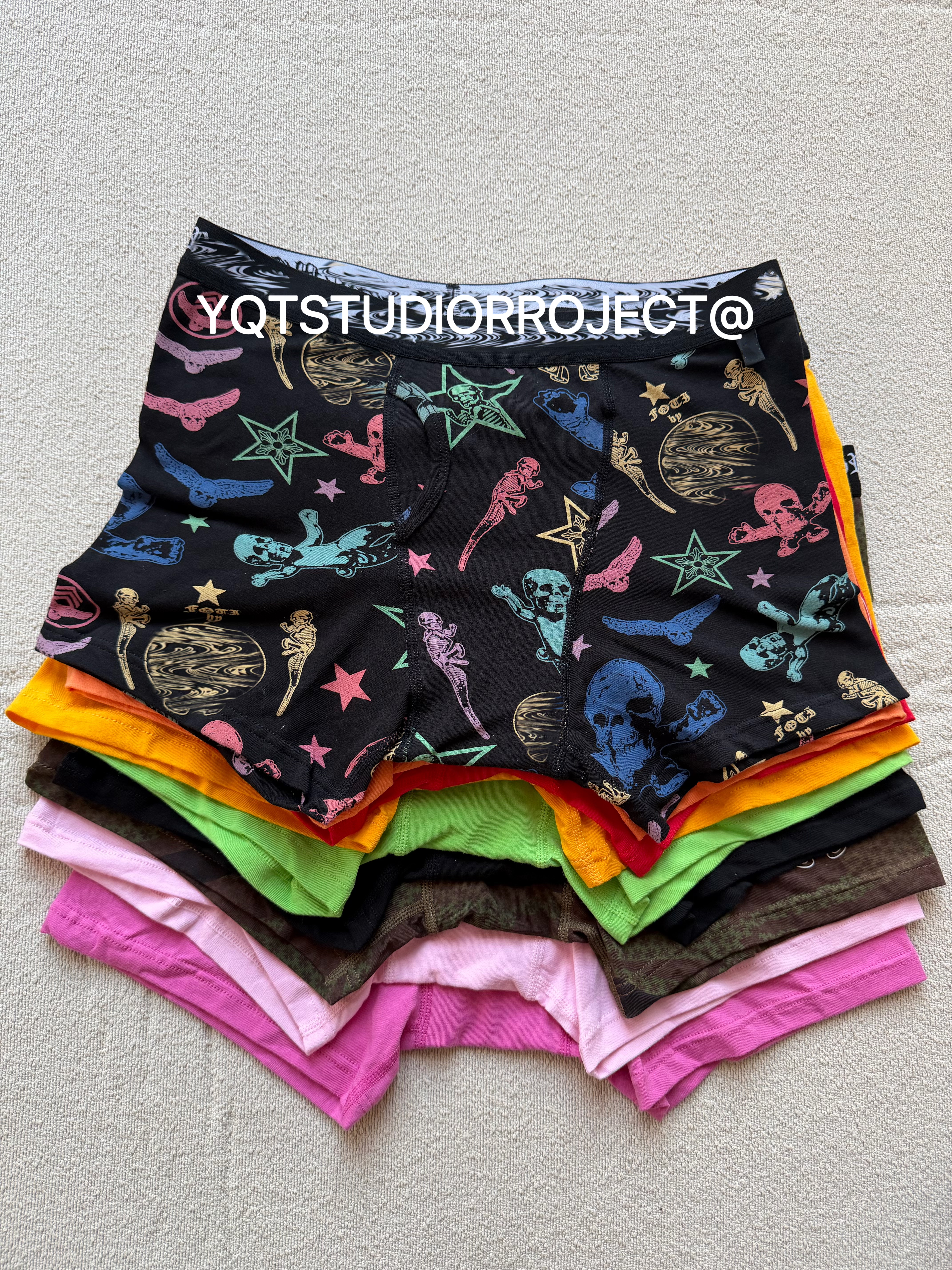 【YTQSTUDIO】自主美潮休闲平角字母提花四角纯棉彩色内裤男女