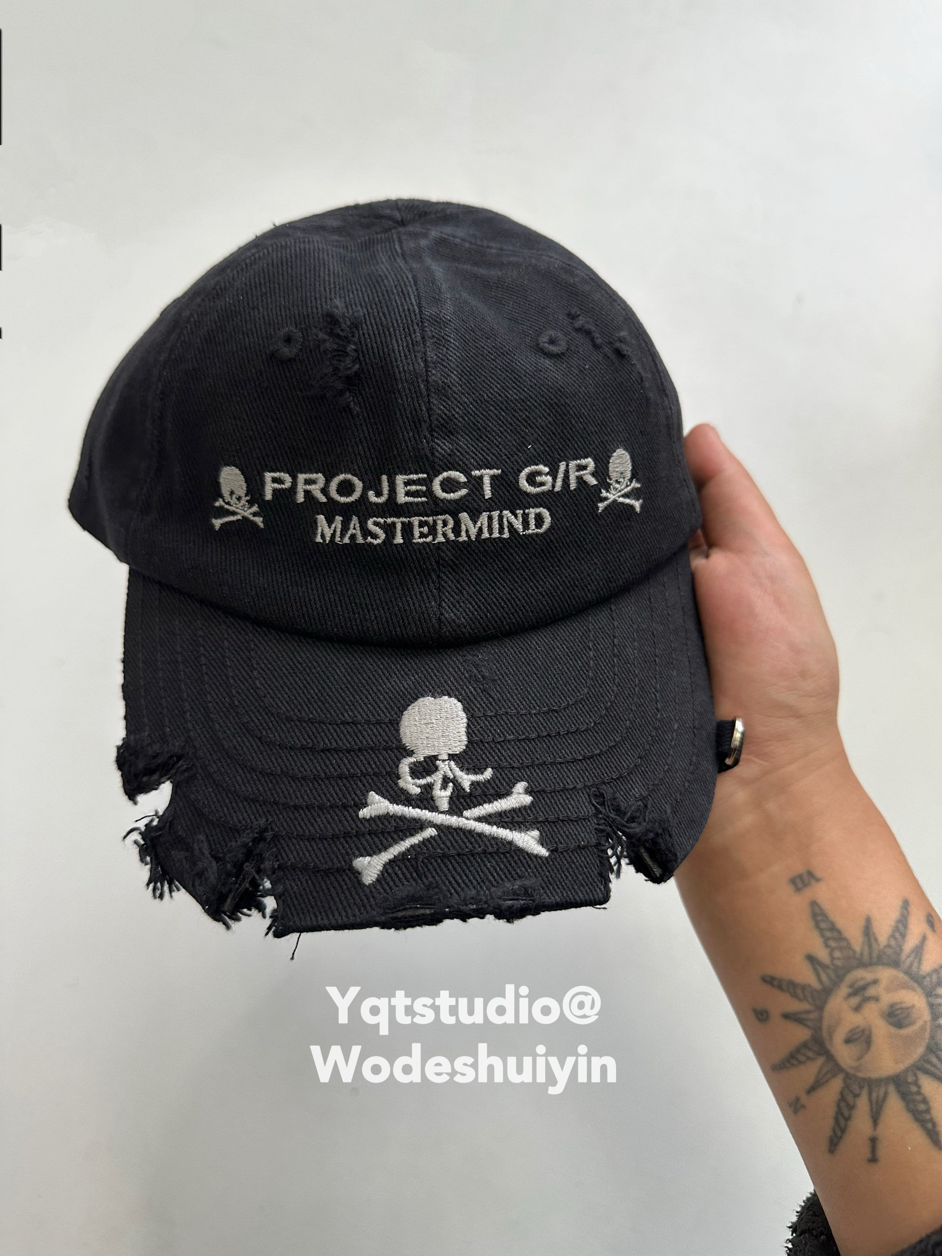 Project GRxMMJ 25ss暗黑风骷髅刺绣字母水洗破坏棒球帽鸭舌帽潮
