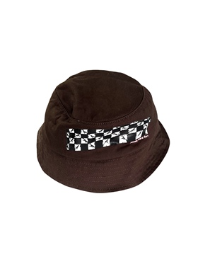 YQTSTUDIO自主美式复古vintage黑白棋盘格印花渔夫帽盆帽男女同款