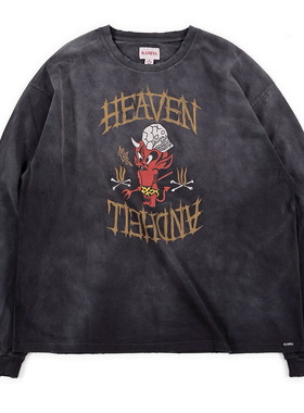 KAMIYA RED DEVIL ' Printed Breach 恶魔图案水洗破坏长袖T恤潮