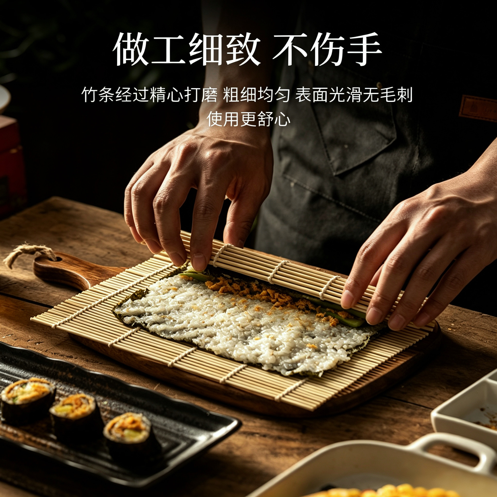 端午节饭团寿司帘竹卷帘青皮竹帘手卷帘食品级套装工具不沾底神器