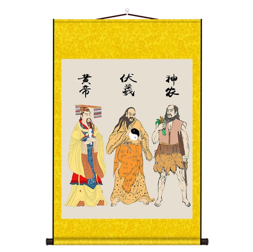 三皇画像挂画人文始祖神农炎帝伏羲轩辕黄帝神像玄关客厅装饰画