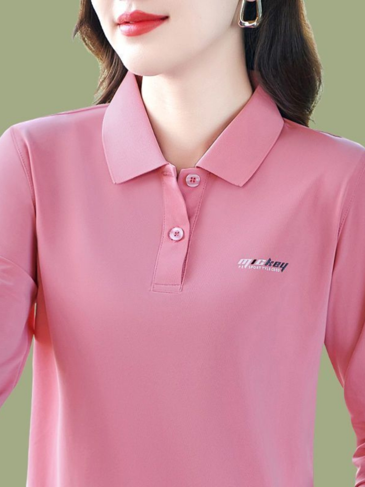 长袖polo衫t恤女翻领印花
