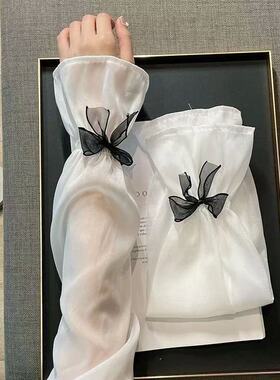 冰丝防晒袖套女夏季宽松灯笼手袖黑色网纱蕾丝冰袖泡泡袖套袖手套