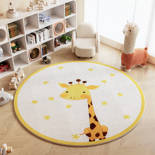 书房阅读区圆形地毯卧室卡通加厚儿童房床边毯女孩书桌学习椅地垫