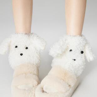 抵达一楼日系保暖lolita棕色堆堆袜套泰迪卷毛绒小狗可爱腿套秋冬
