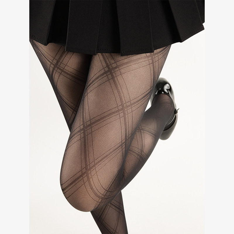 抵达一楼菱格交错黑色丝袜夏季女纯欲性感黑丝显瘦渔网薄款连裤袜