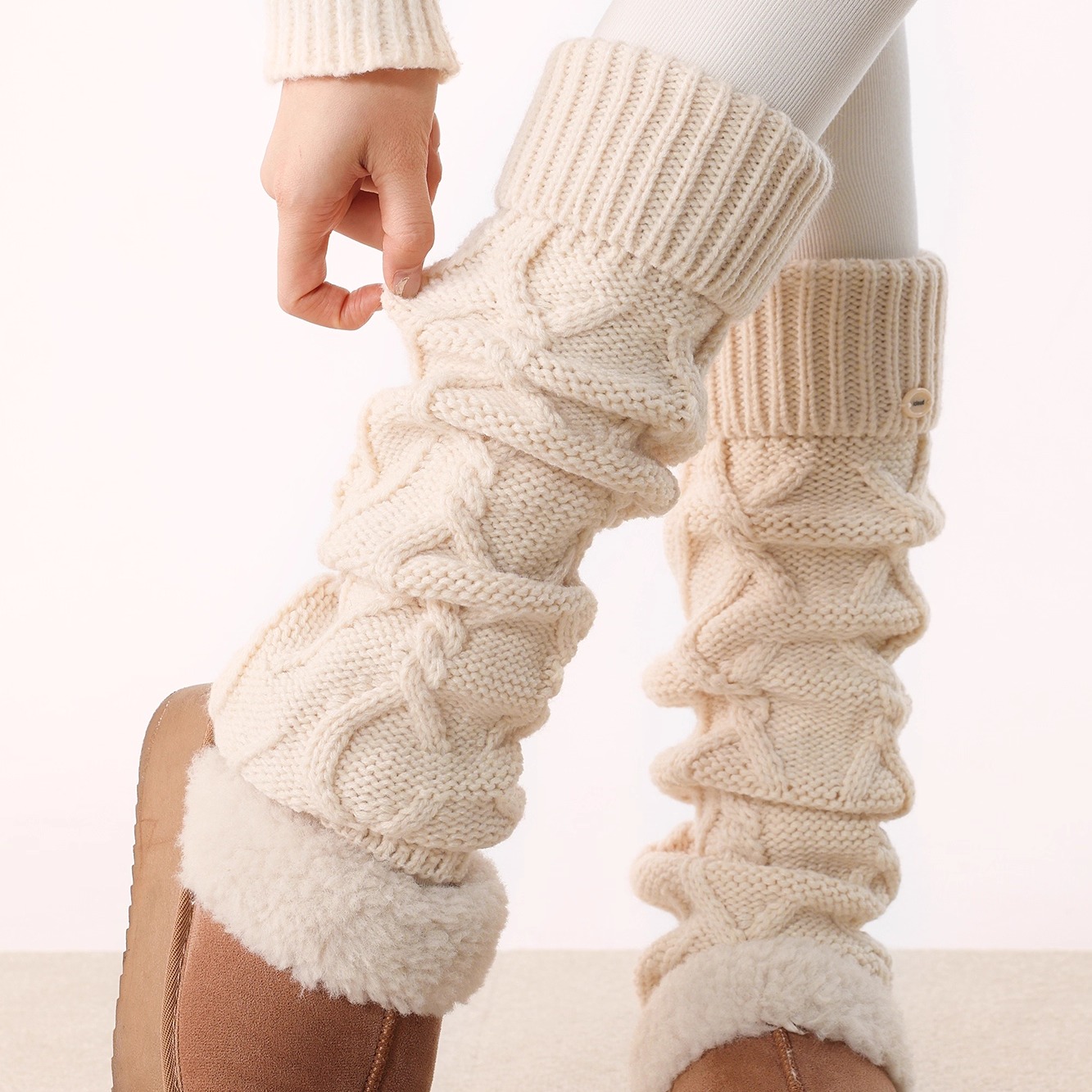 抵达一楼纯色日系复古针织麻花袜套雪地靴堆堆袜秋冬保暖叠穿腿套