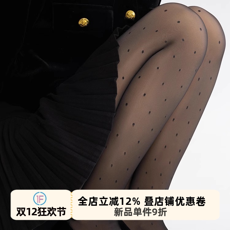 辣妹波点性感黑丝秋冬光腿神器