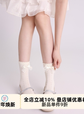 抵达一楼奶白色蕾丝蝴蝶结纯欲镂空提花透气花边灰色中筒堆堆袜夏