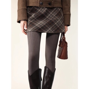 抵达一楼miu系灰色连裤袜竖纹坑条显瘦靴子袜秋冬叠穿纯色打底裤