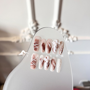 屿辰|【天使】美甲穿戴甲豆沙色水雾晕染立体手工定制原创设计
