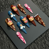 屿辰 手工重工欧美高级辣妹中长款 巧喵 美甲穿戴甲亚文化豹纹新款