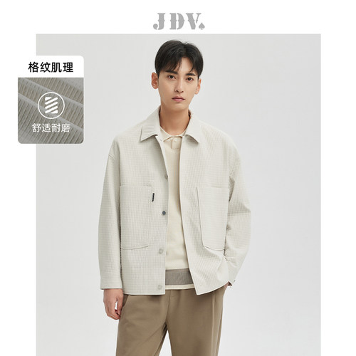 JDV春秋格纹翻领宽松夹克