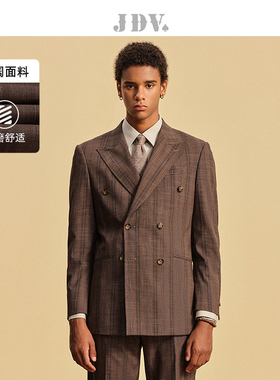 JDV奥莱旗舰店秋季折扣新品棕色格纹西装正装西服外套SMM4010