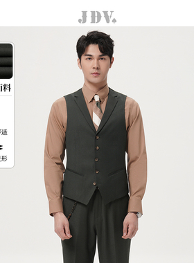 JDV奥莱旗舰店春秋秋折扣新品橄榄绿平驳领单排扣马甲坎肩WFV3001