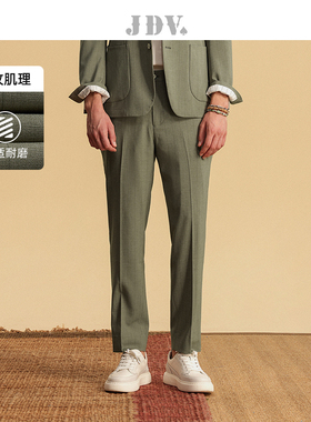 JDV春季新品商场同款绿色条纹九分裤休闲裤修身直筒裤SPN4032