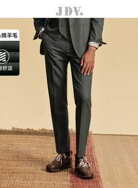 JDV男装春季新品商场同款绿色正装西裤直筒裤修身长裤SPF4007