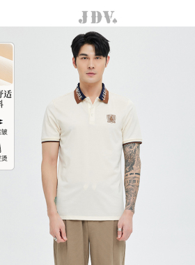 JDV男装夏季新品白色设计感刺绣POLO衫短袖舒适百搭T恤上衣