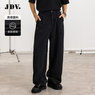JDV男装商场同款春秋新款黑色宽松阔腿牛仔裤子百搭男士休闲裤