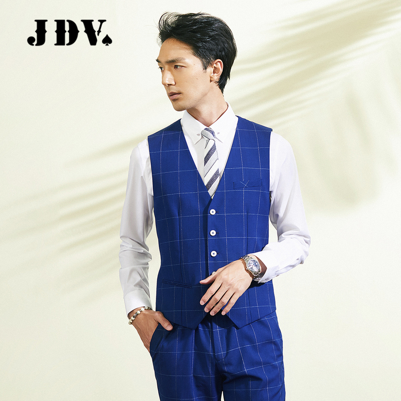 奥莱格子商务男士西装马甲男装