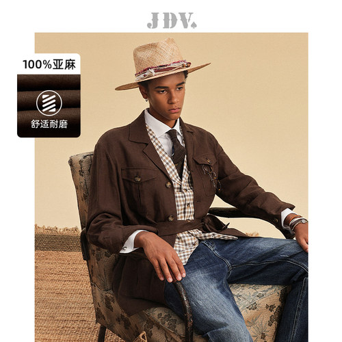JDV春夏男士亚麻系带夹克