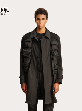 JDV2025春秋新品商场同款黑色长款单排扣男士风衣廓形外套SCW4062