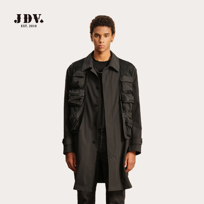 JDV春夏新品黑色长款男士风衣