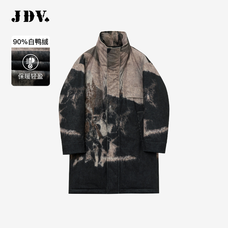JDV咖啡色印花立领羽绒服