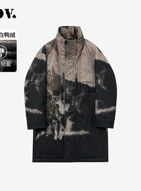 JDV奥莱旗舰店冬季折扣新品咖啡色印花立领羽绒服保暖外套WDW4576