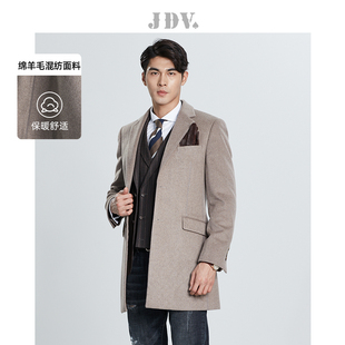 JDV奥莱旗舰店冬季折扣新品深卡其平驳领羊毛呢大衣长外套WCO1403