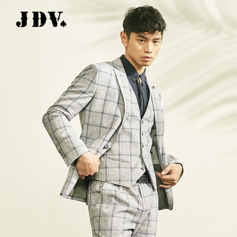 jdv男装奥莱同款灰色格子西服