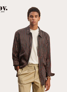 JDV男装2025商场同款春秋新款彩条男士宽松衬衫休闲百搭衬衣上衣