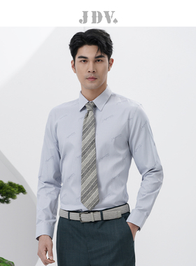 JDV男装商场同款春季新品蓝白条印花长袖正装衬衫衬衣上衣WIF2309