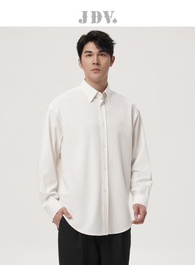 JDV男装商场同款秋冬新品白色廓形长袖休闲衬衫百搭上衣WIC3436