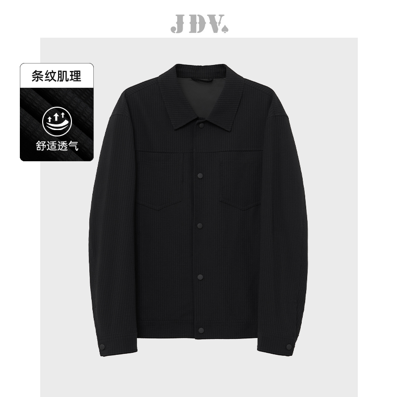 JDV男装2025秋季新品黑色翻领单排扣男士夹克短款休闲外套WJK3328